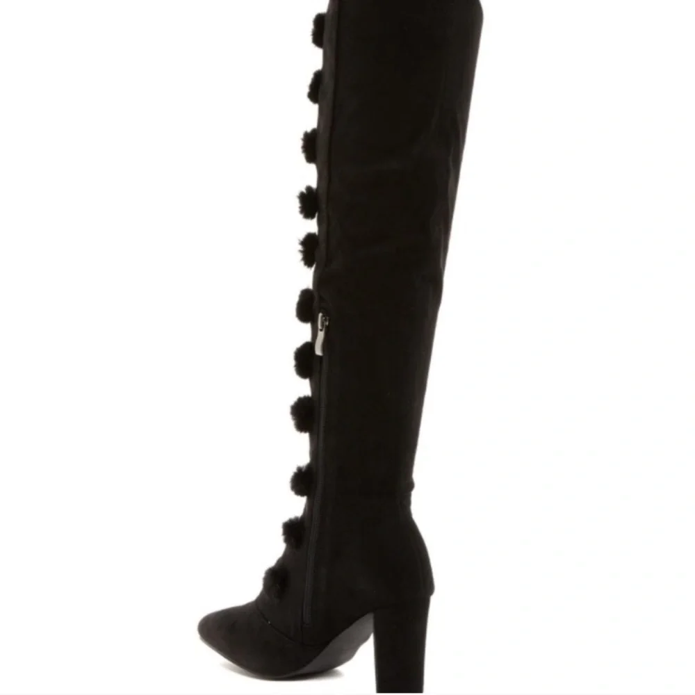 Stevey Faux Fur Pom Pom Knee High Boots